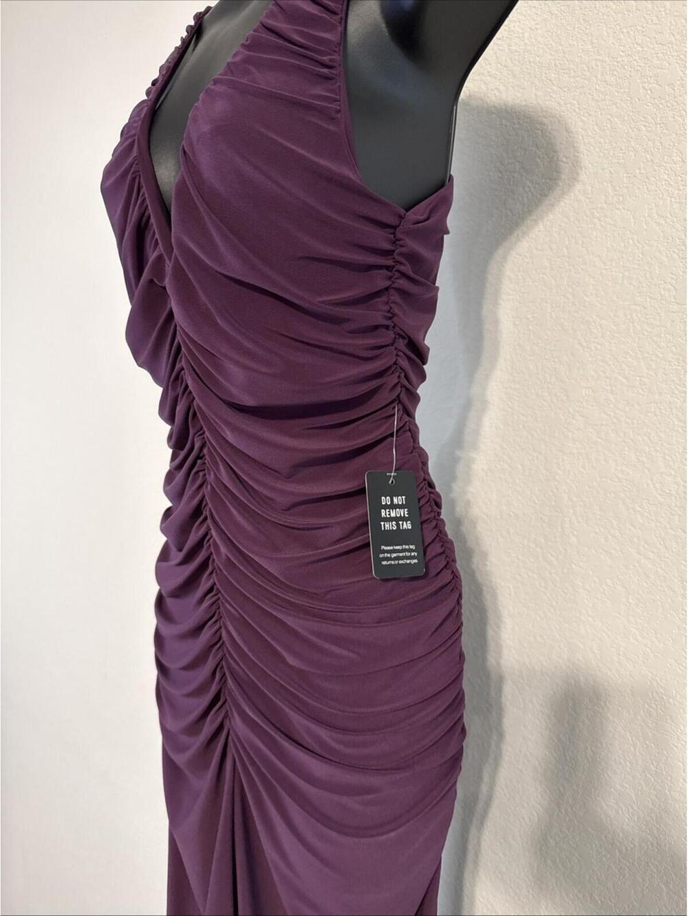 NWT Express Purple Ruched Spaghetti Strap V-Neck Dress - LRG - Picture 4 of 9